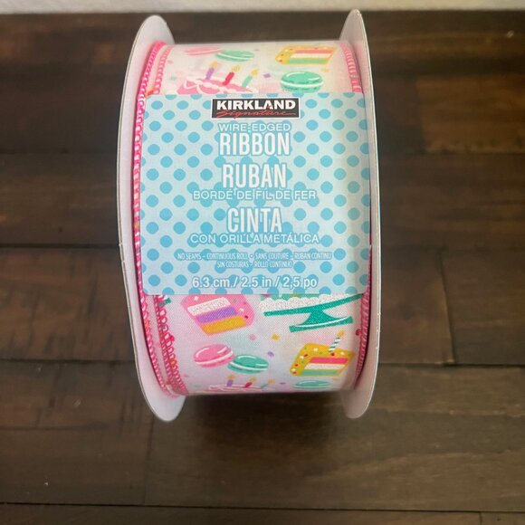 NEW! Kirkland Wire-edged Ribbon 50 YD NEW As shown Birthday Pattern 2.5" - Picture 1 of 3